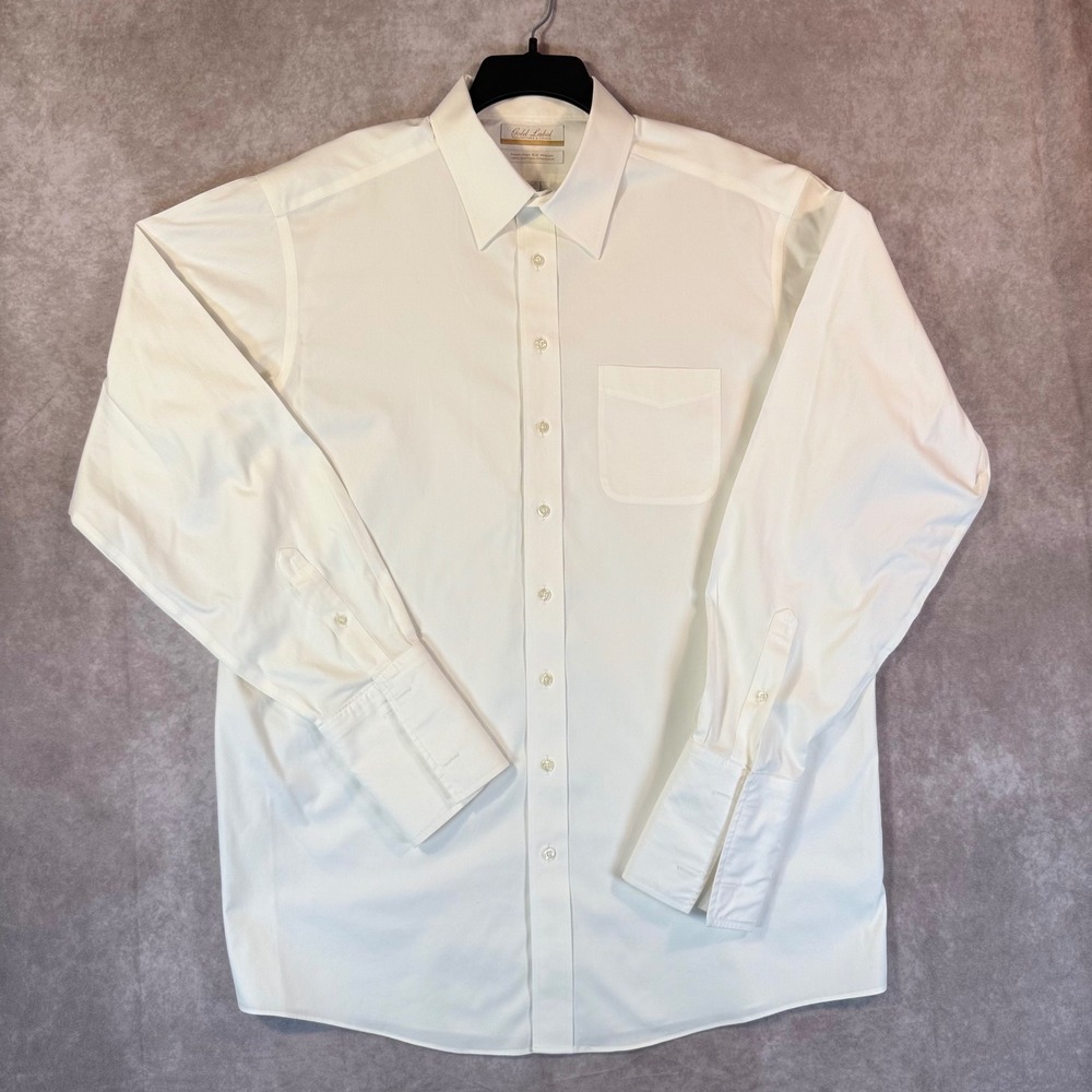 Roundtree Yorke Gold Label Dress Shirt 17.5 37 Tall White Pinpoint French Cuff